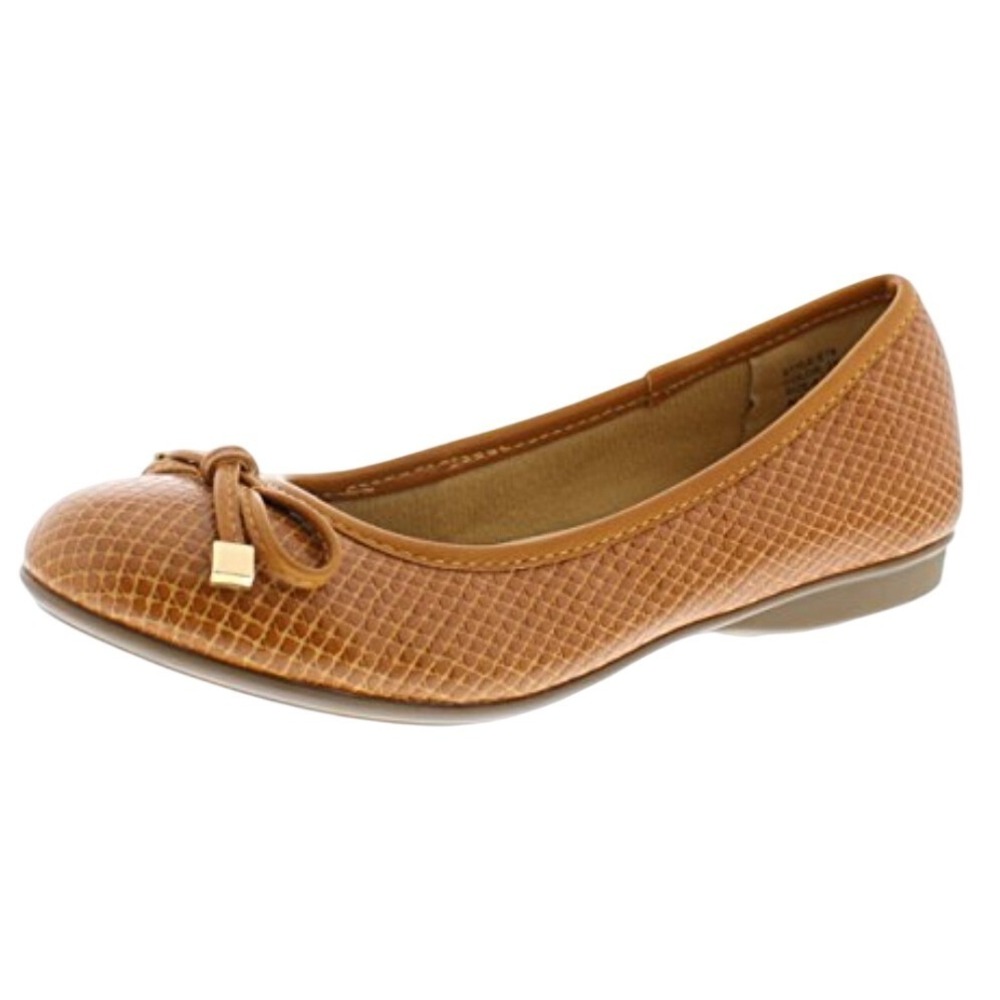 Gold Toe‎ Tan Cream Leather Snakeskin Ballet Flats Bow Comfort Shoes Preppy 10 W